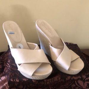 Beige Wedge Sandals, sz9,